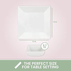 [6 x 4 Pack] 10" x 10" White Square Melamine Plates, Unbreakable Elegant Dinnerware Set With Sauce Dish