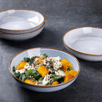 AmorArc 8.5'' Large Pasta Bowls, 36oz Ceramic Salad Serving Bowls Set of 6 for Kitchen, Wide Stoneware Bowls for Pasta,Salad,Fruit,Bread, Microwave Safe, Reactive Glaze-Blue