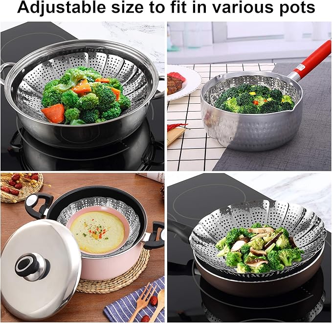 Steamer Basket, Stainless Steel Vegetable Steam Baskets for Steaming Cooking Expandable to Fit Various Size Pot (5.5" to 9.3")