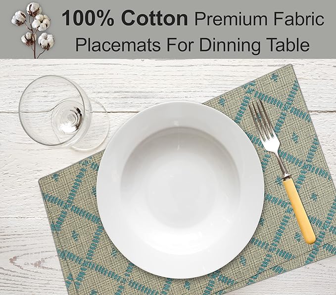 Ruvanti Placemats 100% Cotton 13x19 Inch, Dining Table Placemats Set of 6, Modern Place Mats for Dining Table Decor, Kitchen & Table Linens, Coffee Mat for Christmas Dinners - Linear