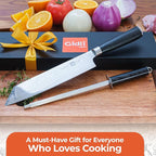 Gidli 8 Inch Chef Knife with Knife Sharpener Carbon Stainless Steel, Ultra Sharp, Ergonomic Wooden Handle, Gift Box – Kitchen Blade Set