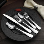 Amazon Basics Silverware Set, Stainless Steel Flatware, Dishwasher Safe, Service for 4, 20-Piece Forks and Spoons, Round Edge