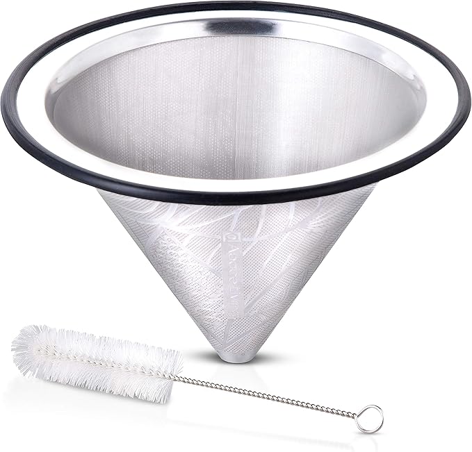 Compatible with Hario V60 Pour Over Coffee Filter - Wide Metal Base Reusable Stainless Steel Coffee Dripper - Paperless Coffee Filter for Sustainable Brewing