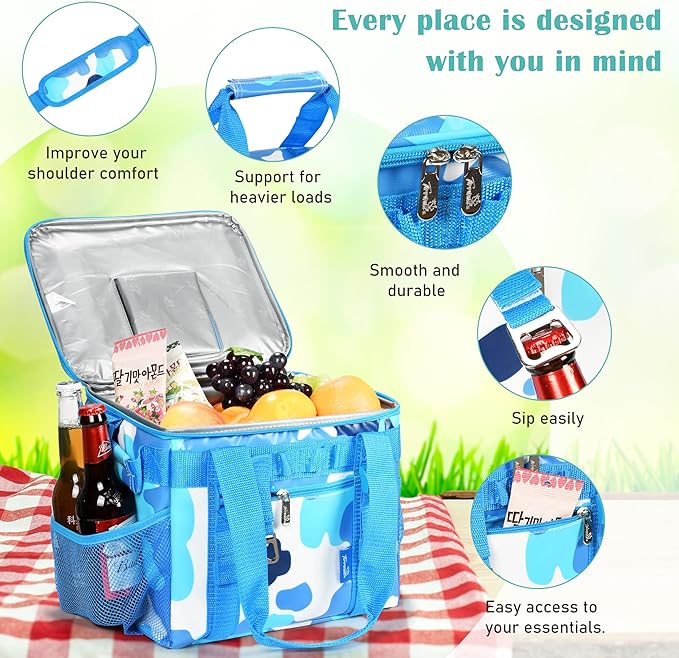 Tirrinia Large Insulated Cooler Bag - Outdoor Leakproof Cooler Box for Women & Men - Portable Freezer Bag with Adjustable Shoulder Strap for Camping, Picnic, Golf, Beach