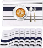 Ruvanti Placemats 100% Cotton 13x19 Inch, Dining Table Placemats Set of 6, Modern Place Mats for Dining Table Decor, Kitchen & Table Linens, Coffee Mat for Christmas Dinners - Navy Stripe
