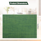 Green Placemats Set of 6 - Wipe Clean Vinyl Placemats - Washable Heat Resistant PVC Table Mats for Dining Table - 17x12 Inch (Green, 6)