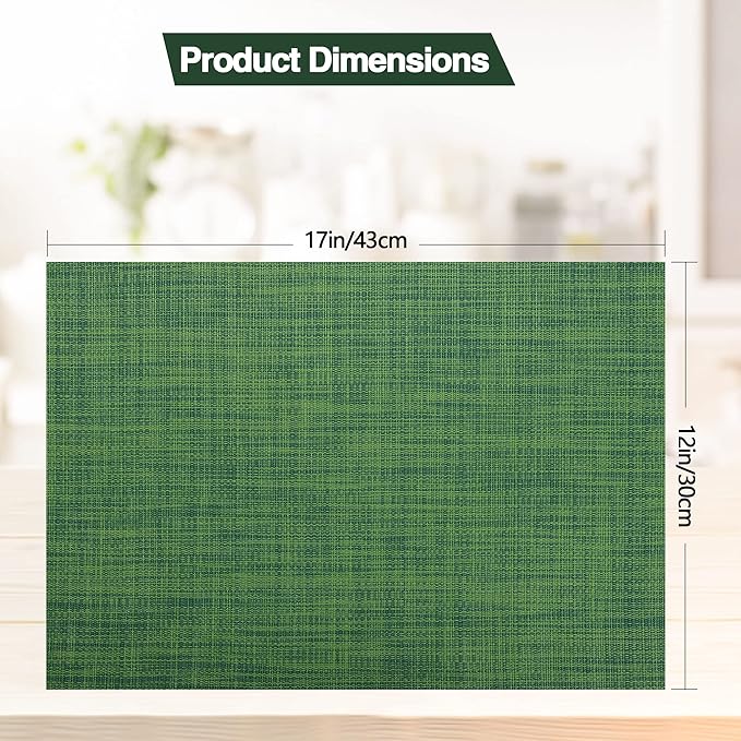 Green Christmas Placemats Set of 4 - Wipe Clean Vinyl Placemats - Washable Heat Resistant PVC Placemats for Dining Table - 17x12 Inch (Green, 4)