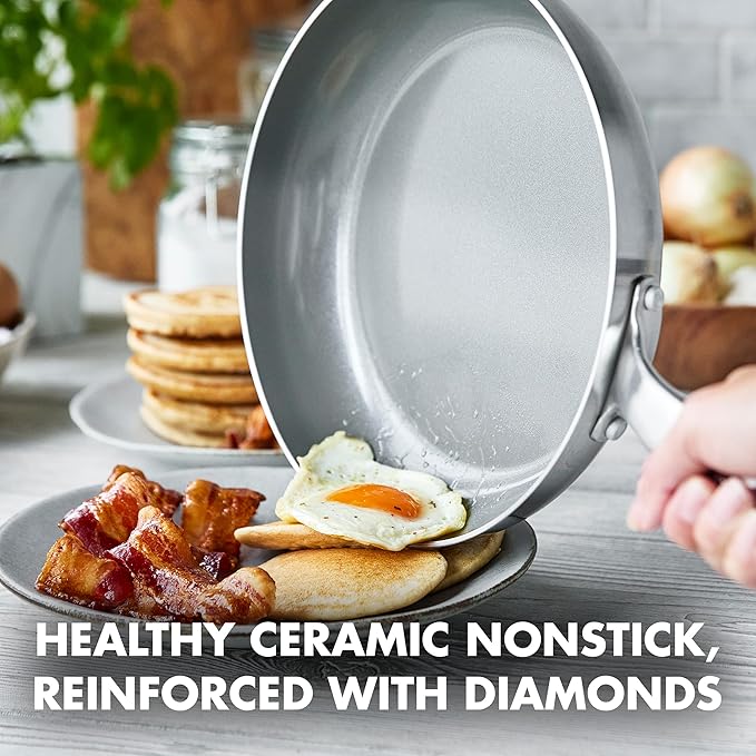 GreenPan Chatham Tri-Ply Stainless Steel 12 Piece Cookware Set, PFAS-Free Pots and Pans, Multiclad, Induction Ready, Fry Saute Sauce Pans, Stockpot, Dishwasher Safe, Oven & Broiler Safe, Silver