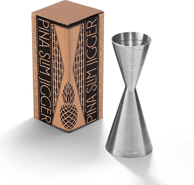 Piña Barware Slim Stainless Steel Commercial 2oz. / 1oz. Slim Style Measuring Jigger Bar Tool (Brushed Finish)