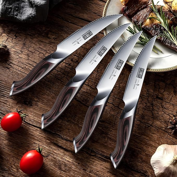 HOSHANHO Steak Knives Set of 6, Ultra Sharp 4.5 Inch Serrated Steak Knife Set, Japanese High Carbon Steel Kitchen Steak Knives with Ergonomic Handle