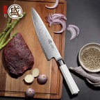 MITSUMOTO SAKARI Japanese Damascus Chef Knife, 8 Inch Kitchen Knife - Razor Sharp VG-Pro Steel Core, Precision Cutting for Meat & Veggies, Comfort Grip Ergonomic G10 Handle