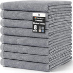 Homaxy Premium Kitchen Towels(18”x 28”, 8 Pack), Large Cotton Kitchen Hand Towels, Flat and Terry Dish Towels, 380 GSM Highly Absorbent Tea Towel Set with Hanging Loop, Grey