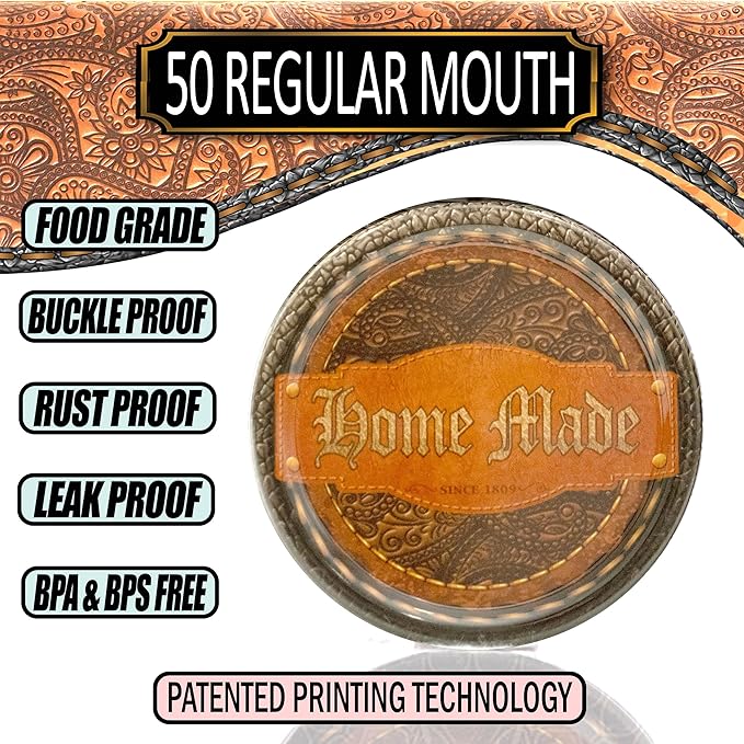 Supa Ant Thickest Canning Lids Regular Mouth (50 Pieces) Food Grade Tin-Can Lids for Canned Food-Buckle Proof & Rust Proof Lid for Canning Kit for Regular Mouth Mason Jars(Leatherback)Canning Supplies