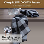 Native Fab 12 Pack Buffalo Check Kitchen Dish Towels, Cotton, Durable, Washable 16"x26" - Tea Towels, Soft Absorbent Cleaning Towel, Hand Towels with Hanging Loop - Black, Grey