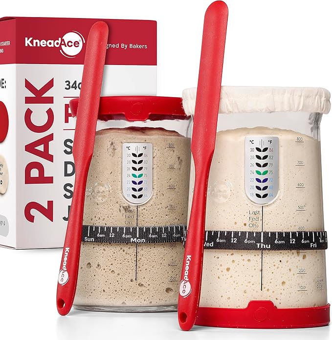 Pro Sourdough Starter Kit - 34oz Large Capacity Glass Fermentation Jar with Lid & Tracker, Sourdough Starter Fermenter for Homemade Sourdough, Bread Dough Prep & Culinary Fermentation, 2 Pack