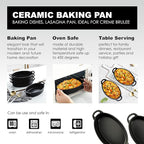 Bruntmor 8" x 5" Oval Porcelain Ceramic Deep Dish Pie Pan Set of 4, Double Handle Au Gratin Baking Dishes, Oven Safe Roasting Lasagna Pan For kitchen- Black