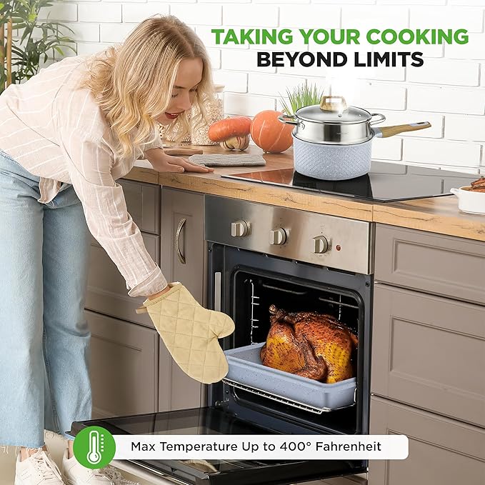 Nutrichef 22-Piece Cookware and Bakeware Set | Professional Home Kitchen Collection with Multi-Sized Pots, Pans, Non stick and Heat-Resistant Tools (Moon Grey Marble)