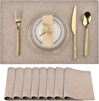 Cloth Placemats Set of 8 - Double Thickened Easy to Clean Linen Style Fabric Placemats - Machine Washable Placemats - Heat Resistant Non-Slip Table Mats (Natural Linen, 8)