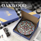 Oak Bohemia Lazy Susan 10.2" Turntable Organizer for Table Top with Ceramic 3D Boho Texture, Round Wooden Lazy Susan for Dining Table Decor, Kitchen, Countertop, Home Decor, Walnut Wood, Farmhouse