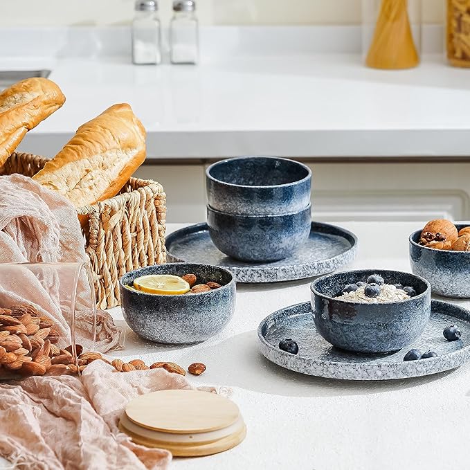 S&Q'S CERAMICS Ceramic Small Bowls for Kitchen, Set of 6, 9 ounce Ice Cream Bowls, Soup, Dipping, Side Dishes, Condiments, Snack, Prep, Microwave and Dishwasher Safe (Dark Blue)