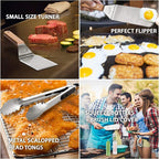 Metal Spatula Set of 4 - Griddle Accessories kit - Grill Flat Spatula Pancake Flipper Hamburger Turner - Metal Utensil Great for BBQ Grill Flat Top Cast Iron Griddle