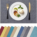 Homaxy Cloths Placemats for Dining Table Set of 4, Heat Resistant Washable Cotton Linen Blend Table Mats, Easy to Clean Place Mats for Indoor Outdoor Party Kitchen Decoration, Charcoal Gray