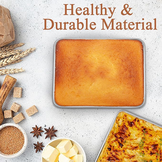 LIANYU 12⅓ x 9¾ x 2 Inch Baking Cake Pan, Rectangle Bakeware for Lasagna Brownies Casseroles, Stainless Steel Toaster Oven Pan, Dishwasher & Oven Safe