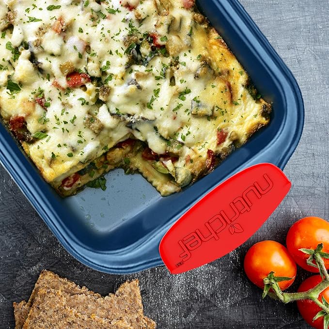 NutriChef 8-Piece Bakeware Set - Nonstick Carbon Steel Baking Pans with Red Silicone Handles, Blue Coating, Durable & Stain-Resistant, Perfect for Baking Cakes, Muffins, Cookies (Blue)