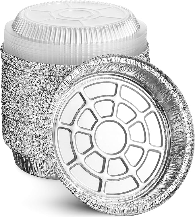 MontoPack 9” Round Aluminum Foil Pans with Clear Lids | Disposable Containers with Straight Walls for Storing, Baking, Meal Prep & Reheating | Freezer & Oven Safe, Recyclable | 40 Pack of Tins