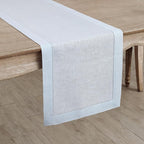 Solino Home Linen Light Blue Table Runner 72 Inches Long - 100% Pure Linen Hemstitch Table Runner 14 x 72 Inch for Dresser, Dining and Summer - Classic Hemstitch