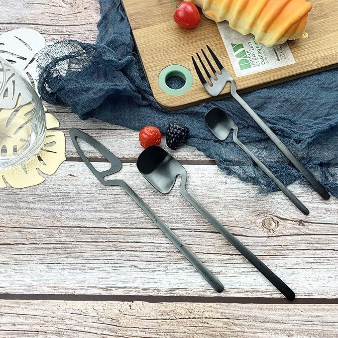 JASHII Flatware Set 32-piece Silverware Set Matte Finished Cutlery Set Service for 8 Include Knife/Fork/Spoon/Coffee spoon Dishwasher Safe (Black)