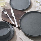 E-far Stoneware Dinnerware Sets for 4, 12-Piece Reactive Glaze Plates and Bowls Sets, Kitchen Ceramic Dishes Dinning Ware, Microwave & Dishwasher Safe, Deep Gray