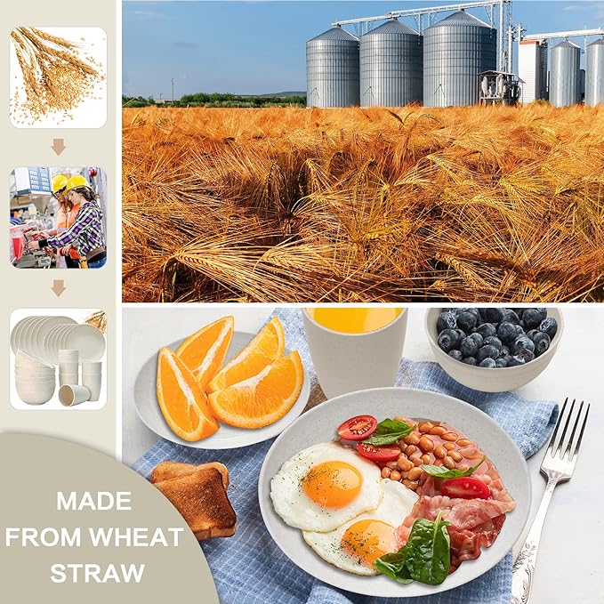 Wheat Straw Dinnerware Sets for 6, Osonm 24PCS Lightweight Unbreakable Plastic Plates Bowls Cups Sets, Dishwasher Microwave Safe Dishes Set for Camping, RV, Picnic, Kitchen, Great for Kids & Adults