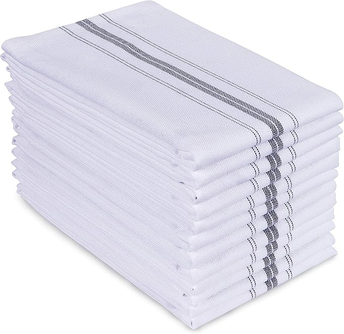 AMOUR INFINI Cotton White Kitchen Towels Set of 12 - Highly Absorbent, Soft, Quick Dry Dish Towel - Commercial, Restaurant and Bar Towels with Hanging Loop (16x28 Inch - Charcoal)