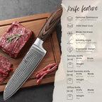 Wakoli EDIB Chef Knife Set 3-Piece – Japanese Style Damascus Kitchen Knives | Genuine Damascus Steel Blades with VG10 Core | Ergonomic Pakkawood Handles | Professional Knife Set in Wooden Gift Box
