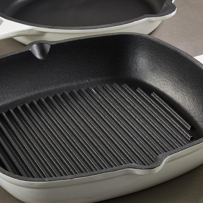 BergHOFF 10Pc Neo Enameled Cast Iron Cookware Set, Matching Lid, Oven Safe Up To 400°F, White