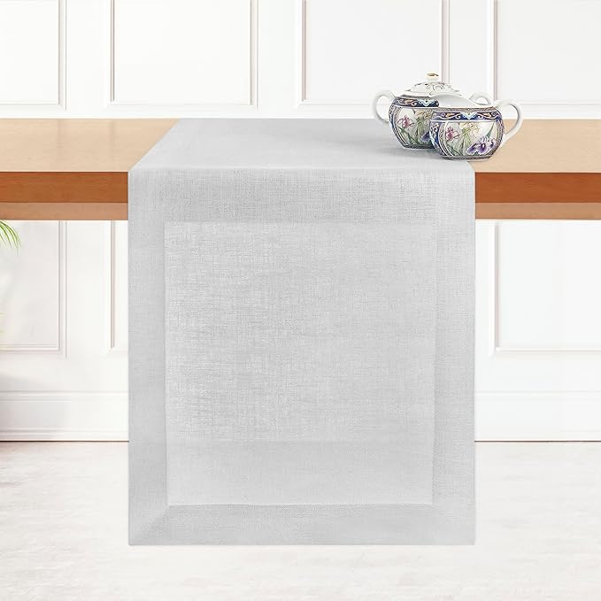D'Moksha Homes Linen Silver Grey Table Runner 72 Inches Long - 100% Pure Linen 14 x 72 Inch Table Runner for Dining, Summer, Fall and Halloween - Machine Washable