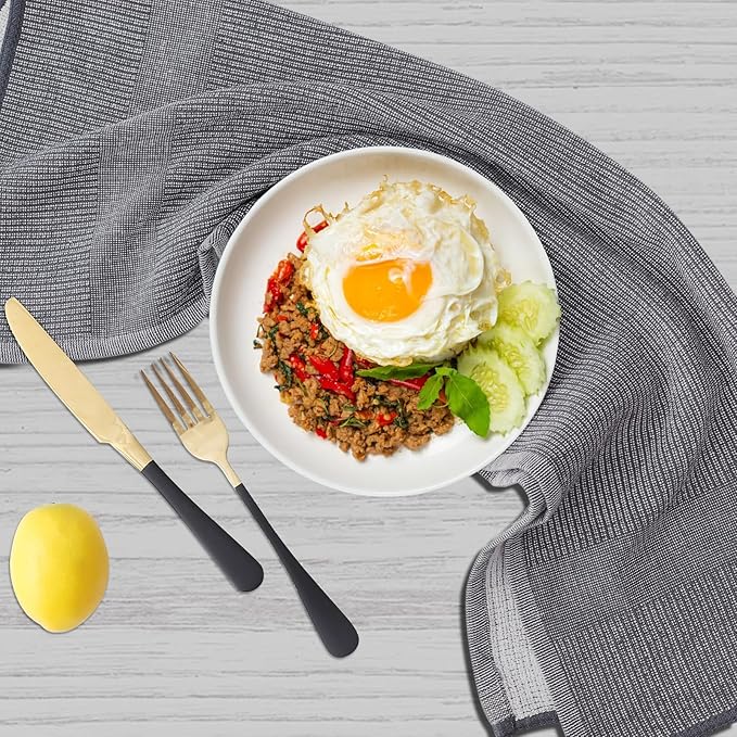 Homaxy Premium Kitchen Towels(18”x 28”, 6 Pack), Large Cotton Kitchen Hand Towels, Flat and Terry Dish Towels, 380 GSM Highly Absorbent Tea Towel Set with Hanging Loop, Grey