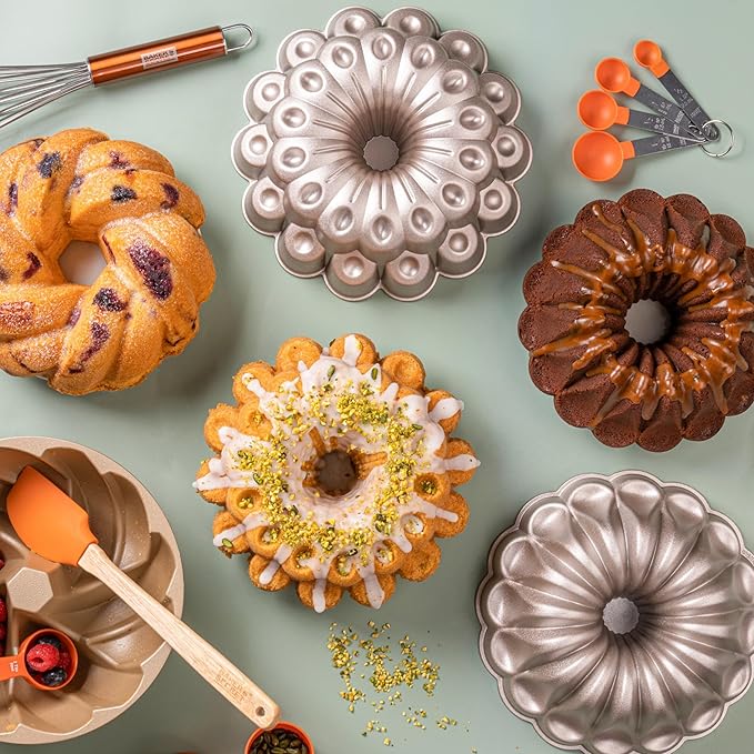 Baker's Secret Nonstick Fluted Cake Pans, Bake Unique Cakes, Die Cast Aluminum Cake Pans, 2 Layers Non-stick Coating Easy Release, Fluted Cake Pan - 9.7cups capacity 2024 - (French Wreath)