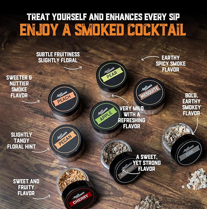 Whiskey Smoker Kit with Torch & 8 Flavors Wood Chips - Old Fashioned Smoker Kit - Bourbon Gifts for Men, Cocktail Smoker kit - USA Oak Smoke Lid (No Butane)