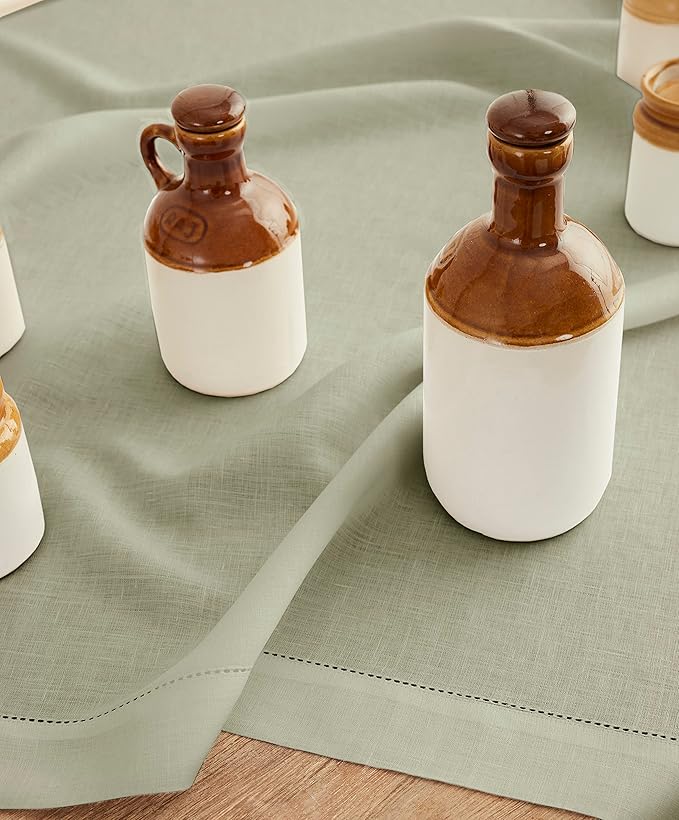 Solino Home Sage Green Linen Tablecloth 52 x 52 Inch - 100% Pure Linen Square Table Throw - Classic Hemstitch, Machine Washable Table Cloth for Summer, Fall, Autumn