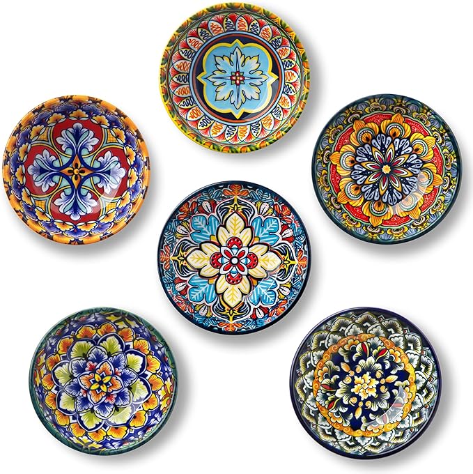 vancasso SIMI 2.7 Oz Ceramic Dipping Bowls Sets of 6, Bohemian Small Bowls for Sauce, 3 Inch Mini Appetizer Plates for Soy Sauce, Sushi, Condiments & Side Dishes, Microwave & Dishwasher Safe