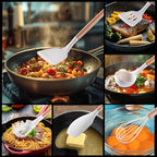 Silicone Cooking Utensils Set, MONGSEW Heat Resistant Kitchen Utensils for Cooking with Wooden Handle, Spatula Turner Spoon Tongs Whisk (WHITE, Smile Dog Pattern)