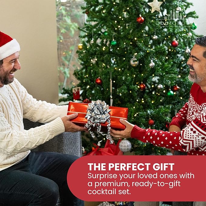 A Bar Above Cocktail Shaker Set, 4-Piece Professional Bartender Kit with Boston Shaker, Strainer, Jigger, and Bar Spoon, Stainless Steel Bar Accessories for Craft Cocktails, Silver