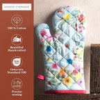 Maison d' Hermine Oven Gloves 100% Cotton Oven Mitt 7" x 13" with Loop Heat Resistant, BBQ, Cooking Gloves, Baking, Grilling, Kitchen, Handling Hot Pans Spring/Summer (Pack of 1, Jardin D'Ete - Mint)