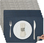 Myir JUN Placemats Dual Sided, Faux Leather Place Mats Indoor Set of 8 for Dining Table Non-Slip Washable Placemat Heat Resistant Outdoor Table Mats (Set of 8, Gray Blue)