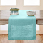 Solino Home Linen Aqua Blue Table Runner 72 Inches Long - 100% Pure Linen Hemstitch Table Runner 14 x 72 Inch for Dresser, Dining and Summer - Classic Hemstitch