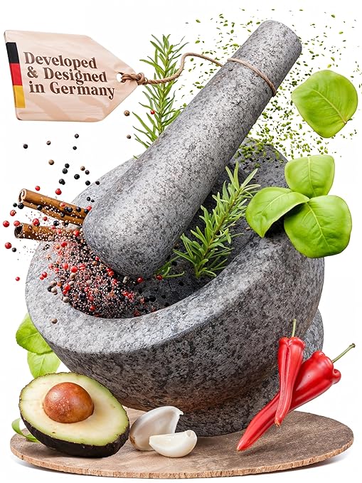 ChefSofi 1.5 Cup-Capacity Mortar and Pestle Set - Unpolished Heavy Granite for Enhanced Performance and Organic Appearance