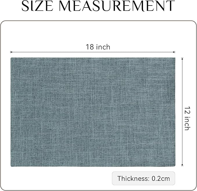 Softalker Faux Linen Placemats Set of 4-12 x 18 Inch, Heat Resistant Double Layered Durable Burlap Farmhouse Place Mats, Non-Slip Washable Rustic Table Mats for Dining, Kitchen, Party（Light Blue