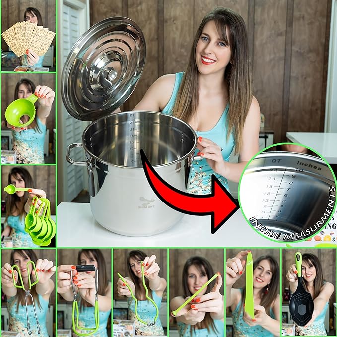 Supa Ant 24 Qt. Stainless Steel Water Bath Canning Pot with Canning Supplies Starter Kit - Canning Rack,Food Grade Canning Ladle, Measuring Cups,Funnel,Tongs,Jar Lifter & Wrench,Lid Lifter, 90x Labels